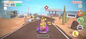 The truck passing a desert petrol station and cacti