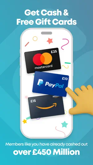 Reward artwork showing Mastercard, PayPal and Amazon gift cards