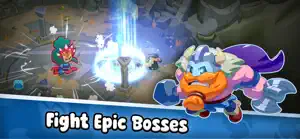 A bearded axe hero beside a beam attack on a stone arena, captioned fight epic bosses
