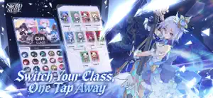 The class-switch screen beside a white-haired hero — Switch Your Class, One Tap Away