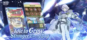 An idle rewards screen with loot rows — Idle to Grow, Stronger Every Day