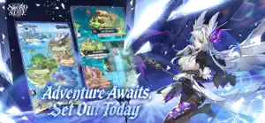 The world map of Kanstein beside a purple-armoured hero — Adventure Awaits