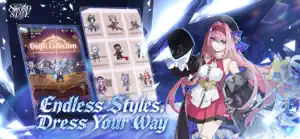 The outfit collection screen beside a pink-haired hero — Endless Styles, Dress Your Way
