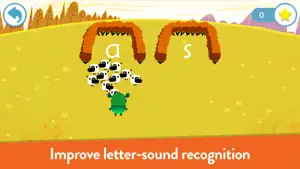 Letter sounds game with a monster catching falling letters