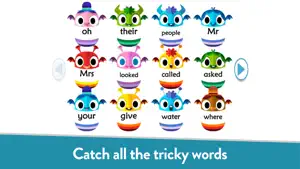 Tricky words shown as monsters holding word cards