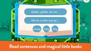 Sentence reading with a book and word choices below