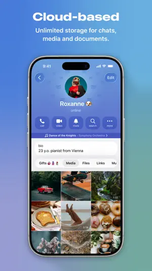 Profile page with media, files and links tabs from cloud storage