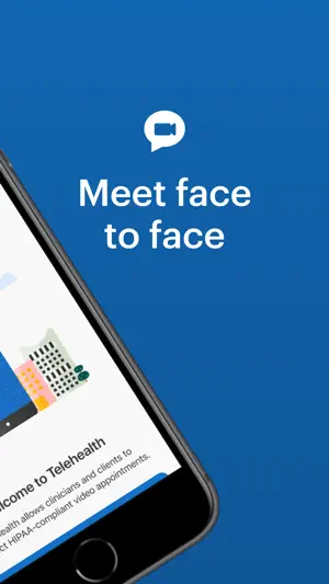 Second half of the welcome screen, titled Welcome to Telehealth, under the banner Meet face to face