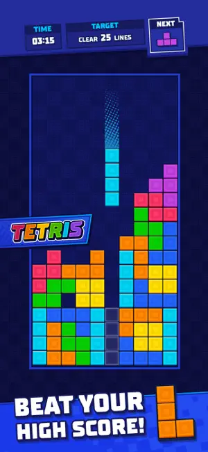 Timed mode with a target of twenty-five lines cleared