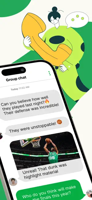 Group chat with messages and a shared photo