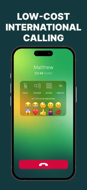 Call screen showing mute, speaker, keypad and remaining minutes