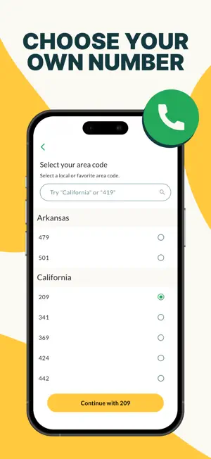 Area code selection listing Arkansas and California codes