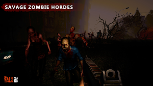First-person view of zombies shuffling up a dark road, pistol raised — Savage zombie hordes