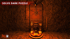 An altar with candles and a skull in a red-lit chamber — Solve dark puzzle