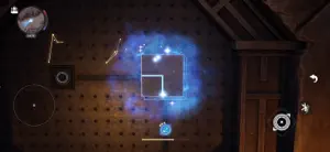 Puzzle room with a glowing floor tile and a locked wooden door