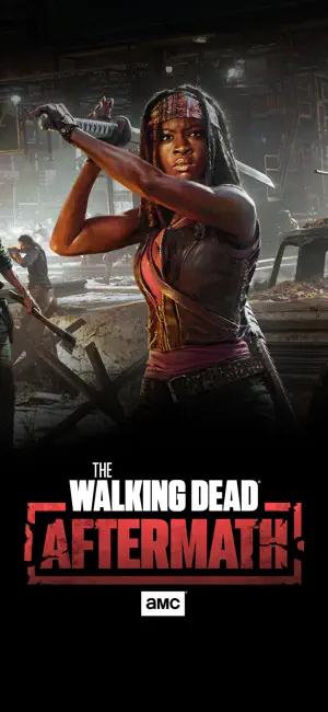 Michonne with her katana on the key art beside the AMC logo