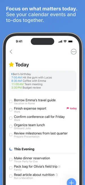 Today view mixing calendar events with the day's tasks