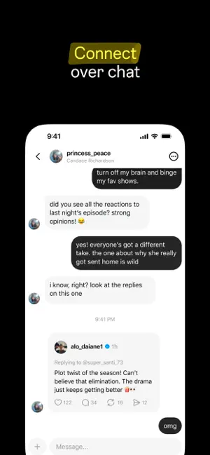 Direct message conversation with a shared post inside the chat