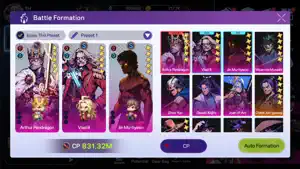 The Battle Formation screen with a hero and guardian lineup and a CP total