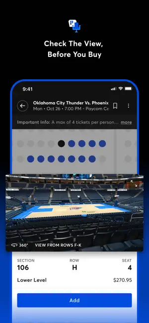 Seat view photograph from section 106 with the price shown
