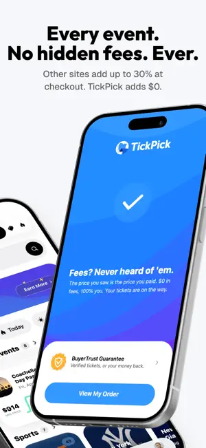 Order confirmation reading $0 in fees with a BuyerTrust Guarantee card and a View My Order button
