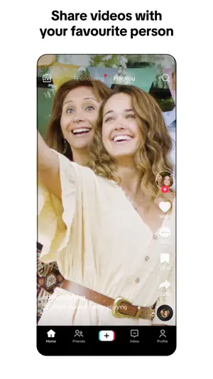 Video of two people sharing a moment, with the send and comment column at right