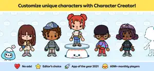 Character Creator with six characters and badges reading no ads and Editor's Choice