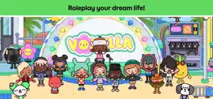 Roleplay scene with a group of characters gathered at a shop front