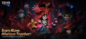 Tomb Busters key art: four Busters in front of a fanged monster and a ghost bride