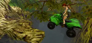 Lara riding a green quad bike through a jungle in Tomb Raider III