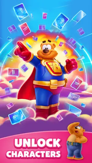 Bear character in a superhero cape unlocking rewards