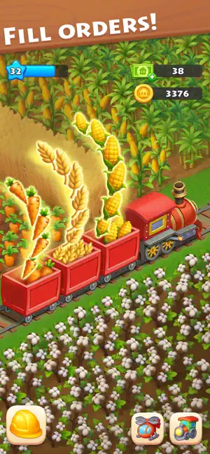 Train wagons filled with carrots, wheat and corn