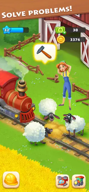 Farmer beside sheep on the railway with a hammer prompt