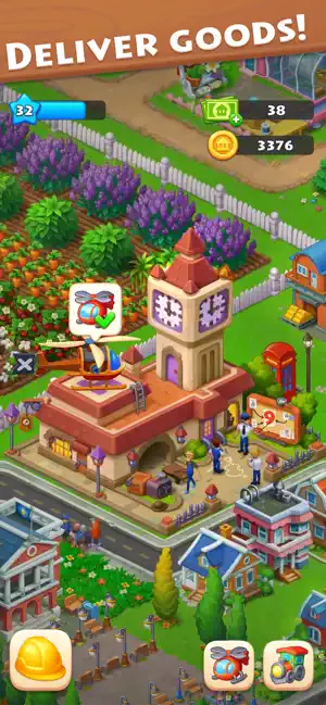 Helicopter delivery landing beside the town clock tower