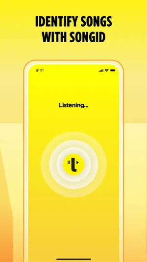 SongID screen showing a Listening animation while the app identifies a song playing nearby