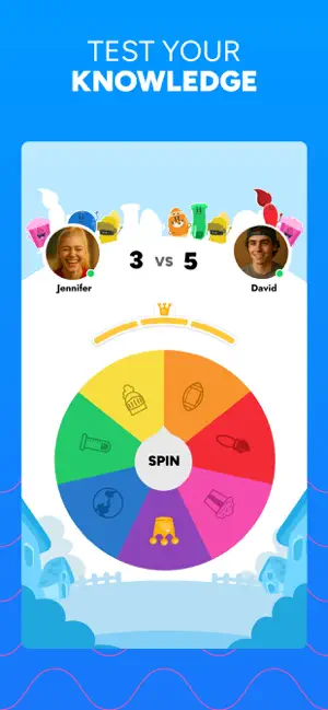 Category wheel mid-spin between two players' crown counts