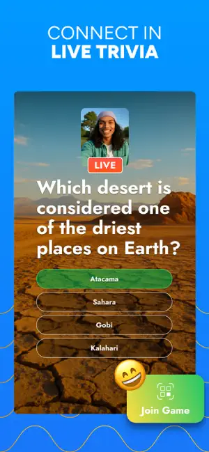 Live trivia question about deserts with four answers