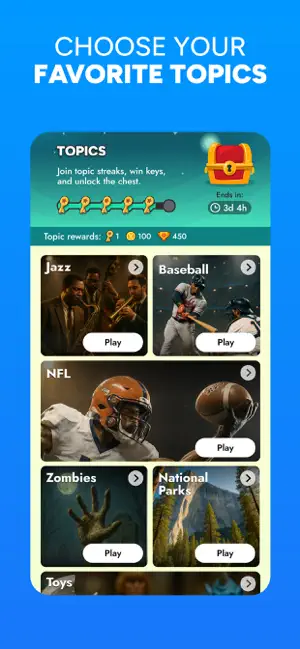 Topic list offering jazz, baseball, NFL and national parks