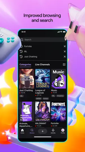 Browse tab with categories and their current viewer numbers