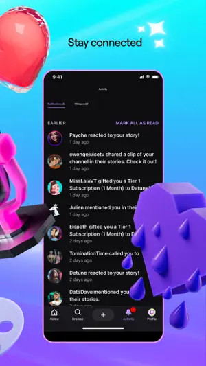 Activity feed with notifications about gifted subscriptions