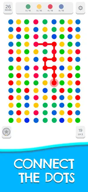 Grid of coloured dots with a line connecting four of them