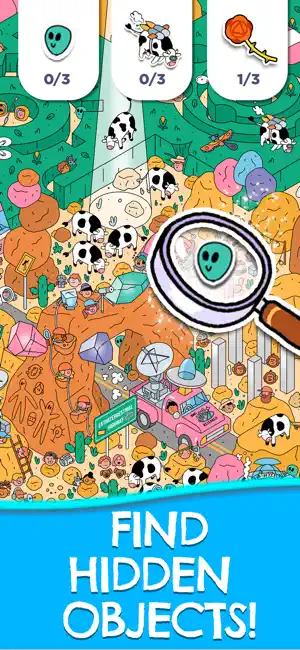 Hidden object scene with items to find marked above