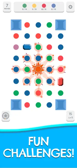 Bomb power-up clearing a radius of dots