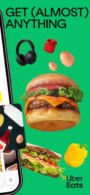 Brand card showing food and electronics available for delivery