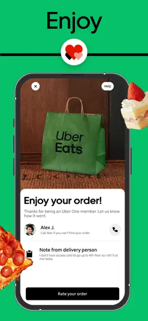 Delivered order screen with a note left by the delivery person