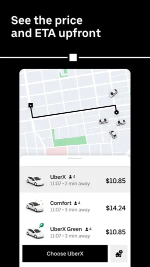 Route map with three ride types and their fares below it