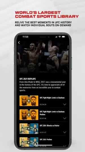Replay library listing full events and prelims with runtimes