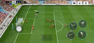 A wide view of an attack down the right with the touch controls and score HUD