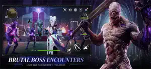 Boss fight against a hulking pale ogre with a health bar and skill icons