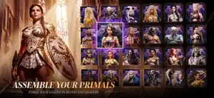 Primals roster screen with a grid of warrior portraits and a golden-armoured champion